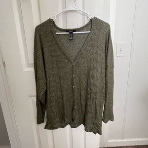 Green waffle knit top